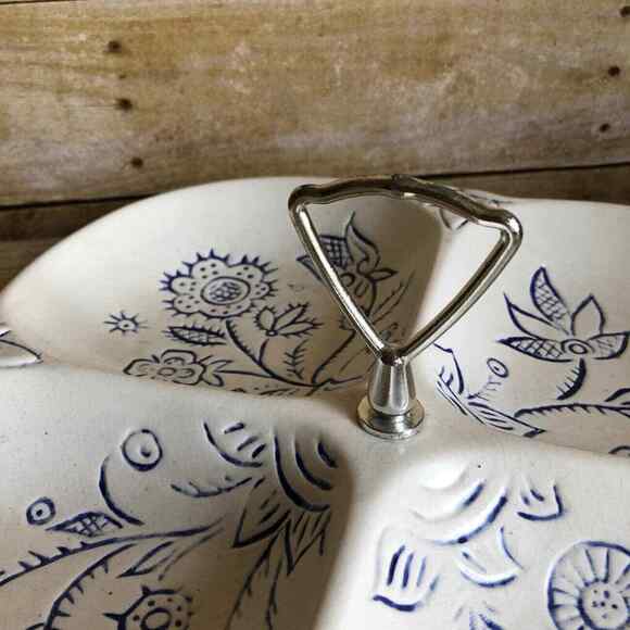 California Pottery Vintage White & Blue Floral Divided Serving Tray - Ceramic - Picture 4 of 9